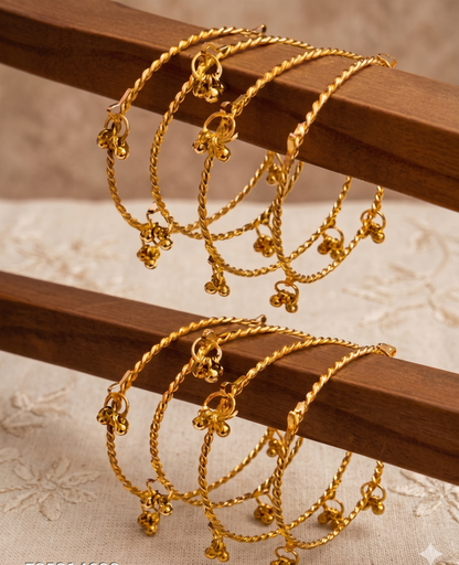 twisted Kashmiri 8 Bangle Set for Women | Ethnic Ghungroo Design Stackable Bangles