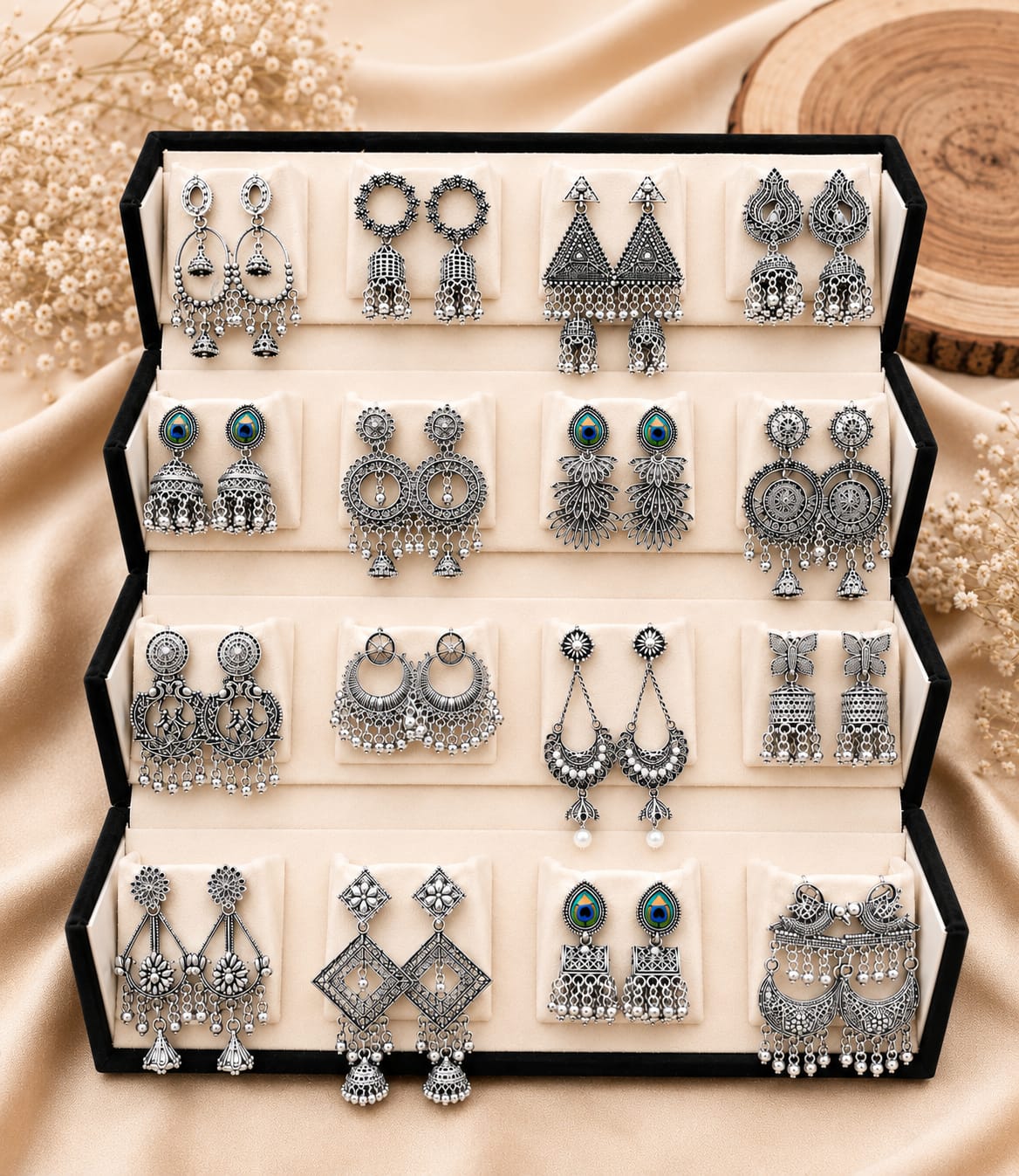 Designer Oxidized Earrings Combo Collection Pack of 16 for Women & Girls with Premium Storage Box(black)