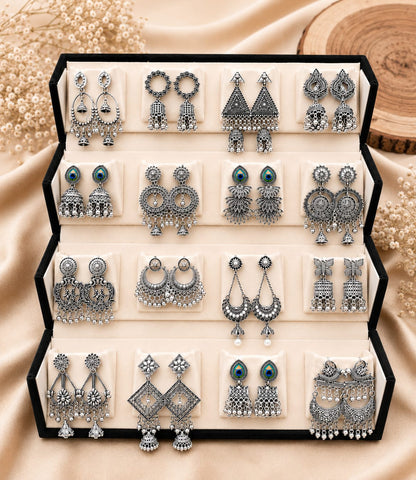 Designer Oxidized Earrings Combo Collection Pack of 16 for Women & Girls with Premium Storage Box(black)