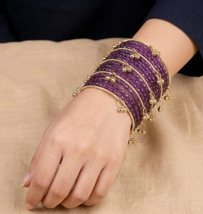 Ghungroo Glass Bangles for Women | Multicolor Traditional Chudi Set with Golden Bell Charms