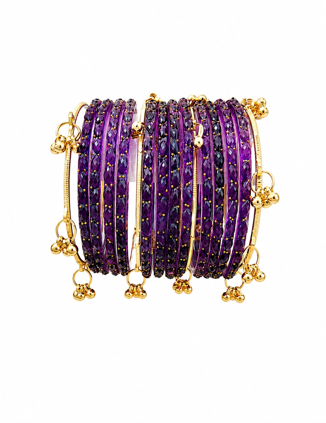 Ghungroo Glass Bangles for Women | Multicolor Traditional Chudi Set with Golden Bell Charms