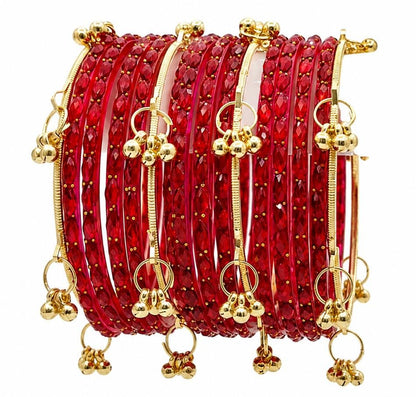Glass Bangles Set for Women | Golden Ghungroo Traditional Bangles | Festive Wedding Jewellery for Girls