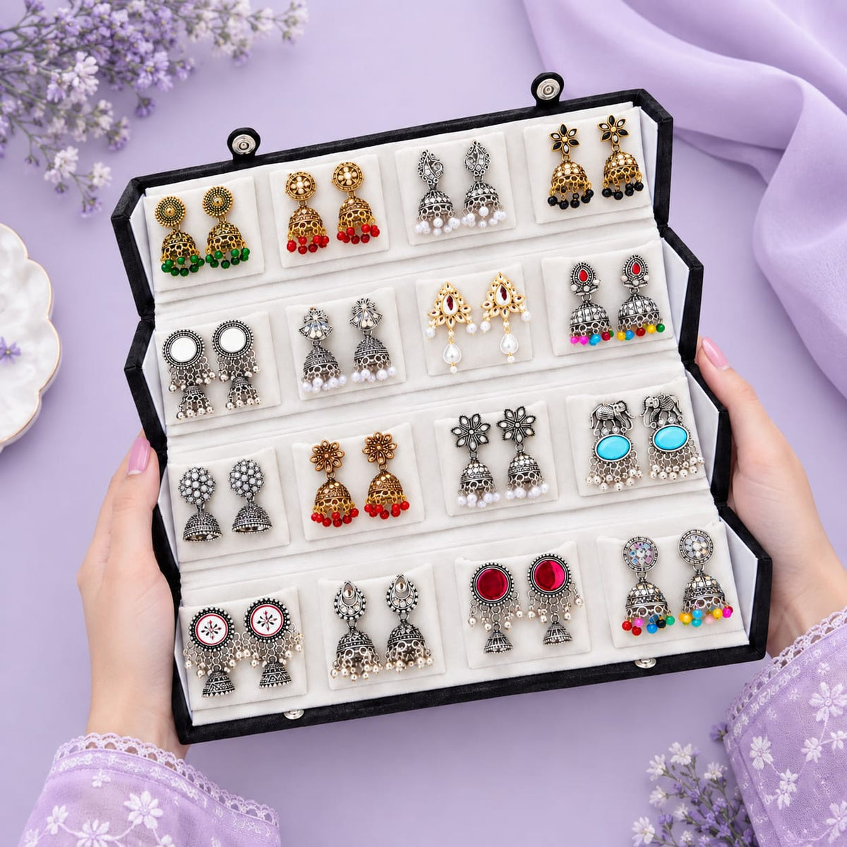 16 pairs earrings with organizer