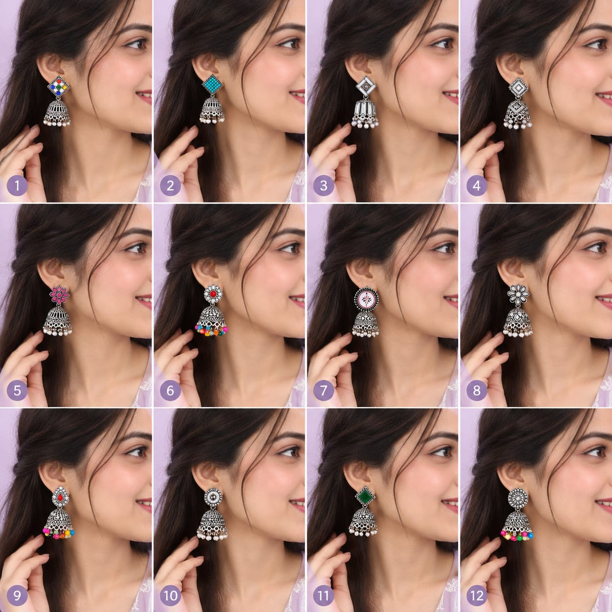 12 Pairs Oxidised Earrings with Mirror Box