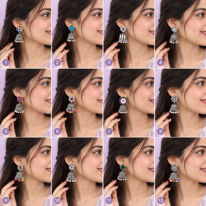 12 Pairs Oxidised Earrings with Mirror Box