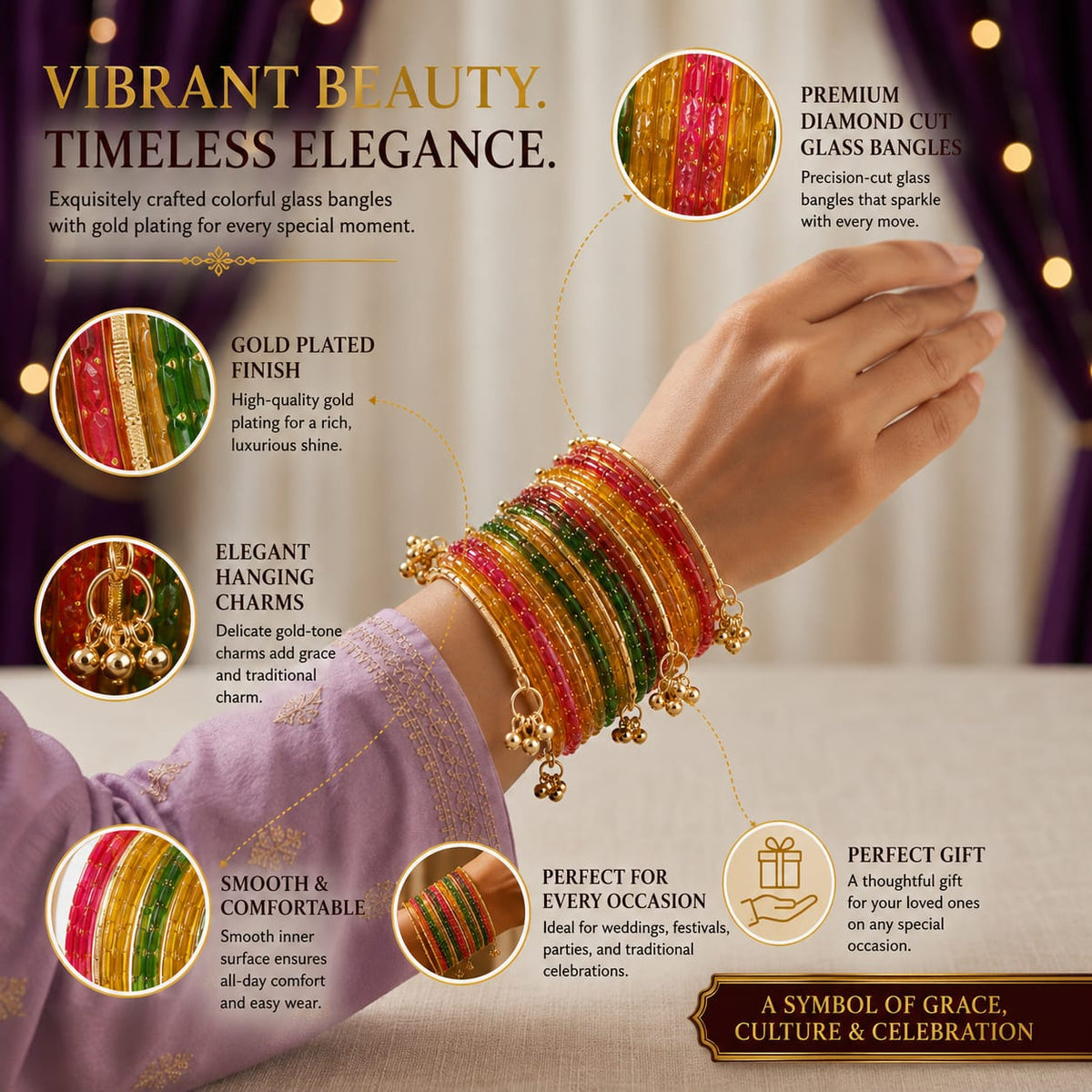Premium Pangles with 4Set Bangles and Free Earrings