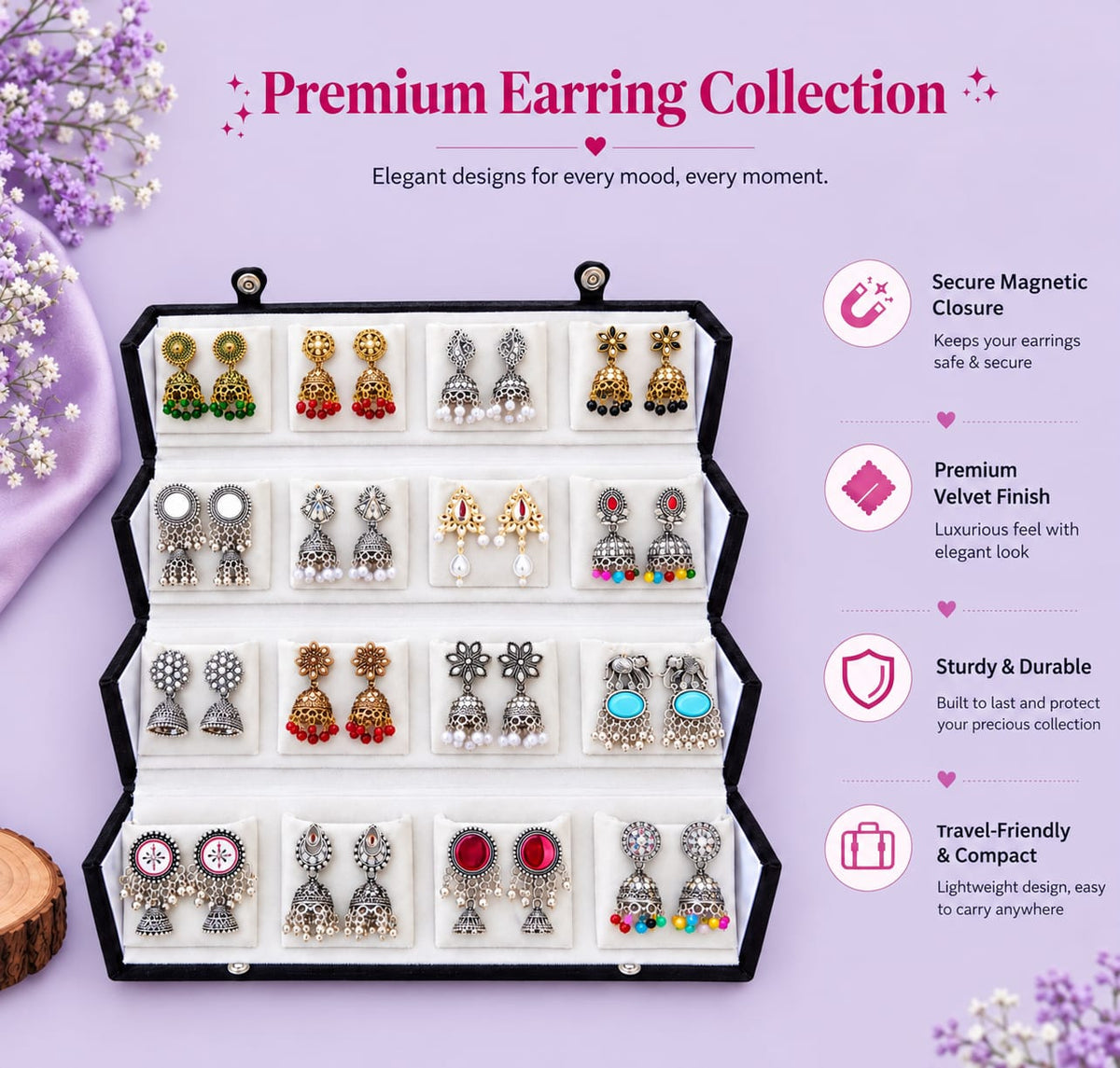 16 pairs earrings with organizer