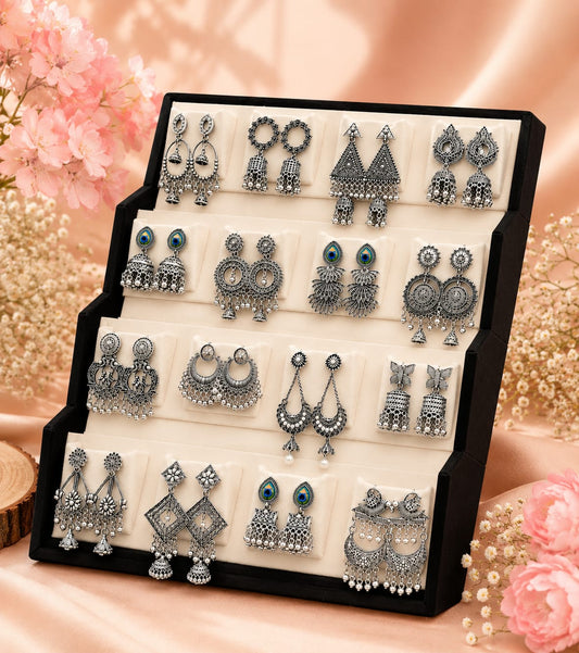 Designer Oxidized Earrings Combo Collection Pack of 16 for Women & Girls with Premium Storage Box(black)