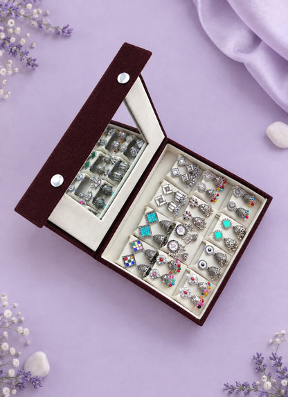 12 Pairs Oxidised Earrings with Mirror Box
