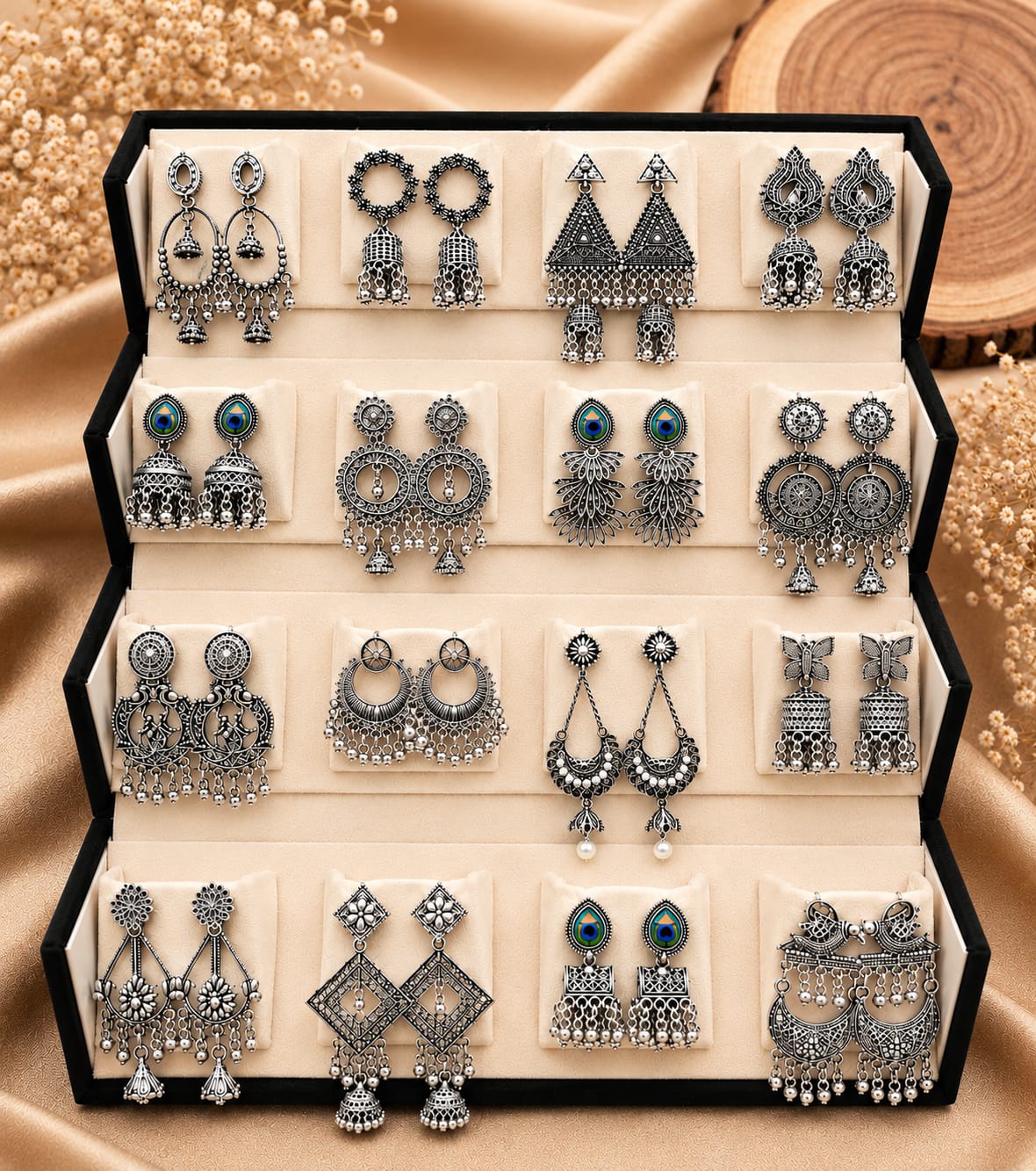 Designer Oxidized Earrings Combo Collection Pack of 16 for Women & Girls with Premium Storage Box(black)