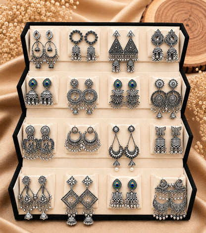 Designer Oxidized Earrings Combo Collection Pack of 16 for Women & Girls with Premium Storage Box(black)