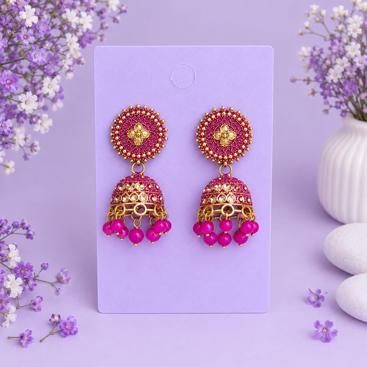 Set of 8 Oxidised Jhumka Earrings Gift Box with Personalised Card & Chocolate