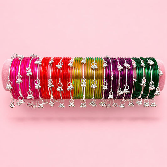 Traditional jelly Bangles Set with silver Ghungroo(60+17 bangles)