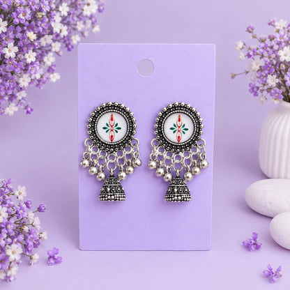 Set of 8 Oxidised Jhumka Earrings Gift Box with Personalised Card & Chocolate