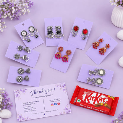 Set of 8 Oxidised Jhumka Earrings Gift Box with Personalised Card & Chocolate