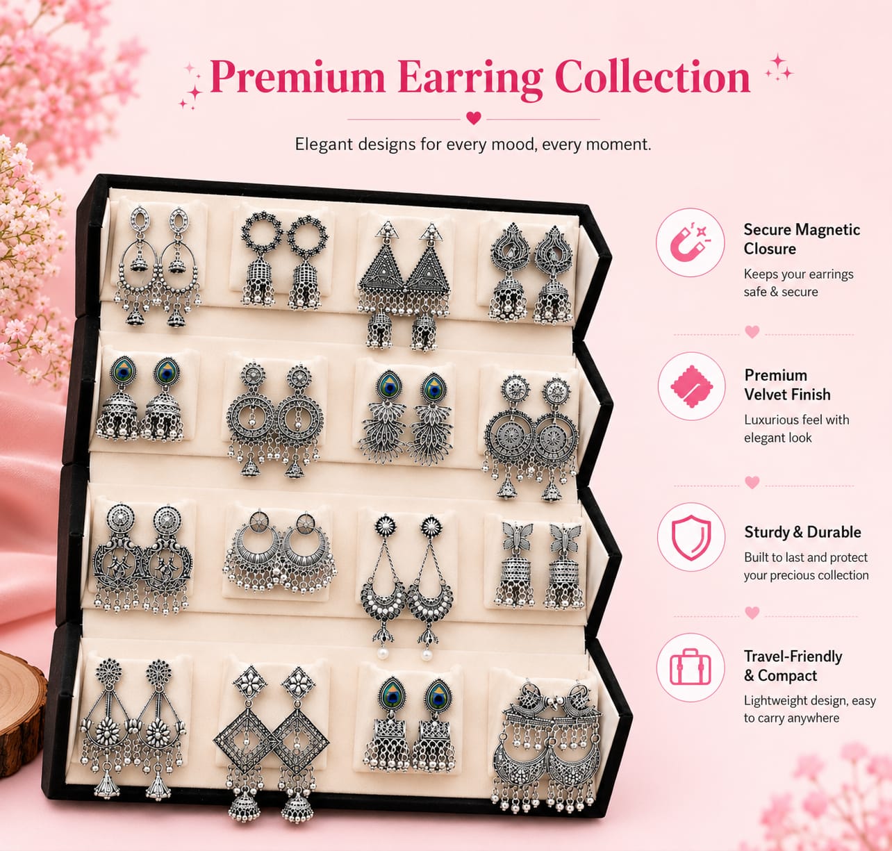 Designer Oxidized Earrings Combo Collection Pack of 16 for Women & Girls with Premium Storage Box(black)