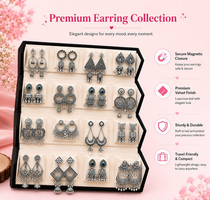 Designer Oxidized Earrings Combo Collection Pack of 16 for Women & Girls with Premium Storage Box(black)