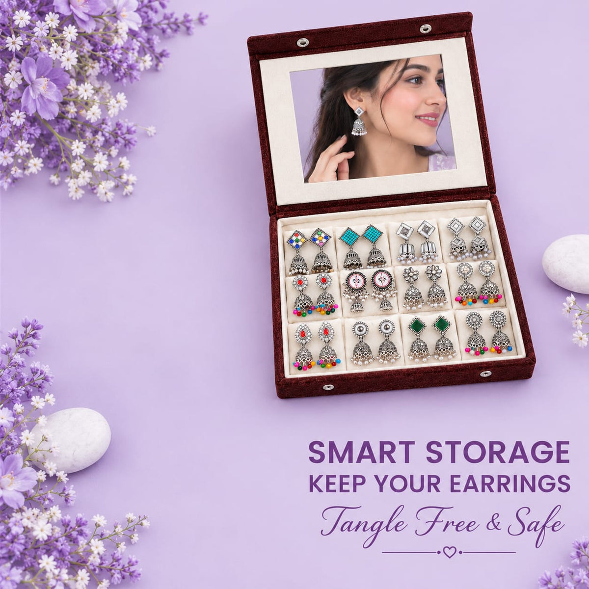 12 Pairs Oxidised Earrings with Mirror Box